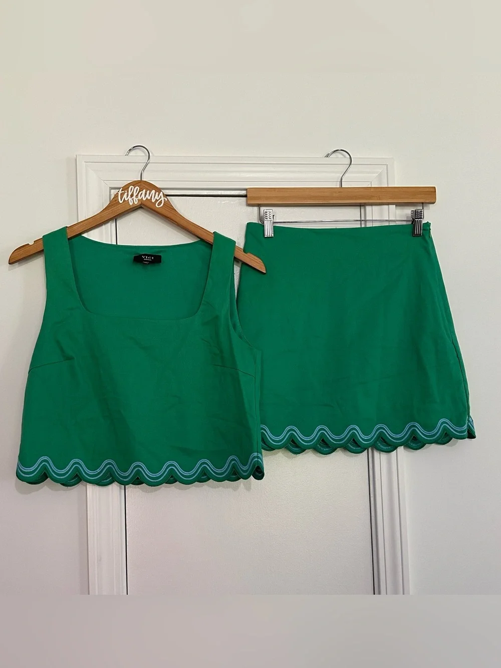 Vici green with blue scallop detail tank and skirt set